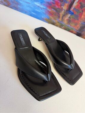 Tony Bianco Tropic Black Nappa Leather Kitten Heel Sandals